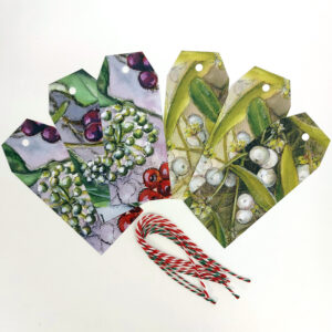 Set of six berry and mistletoe themed gift tags